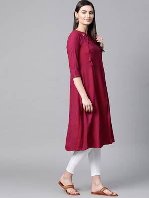 Maroon printed rayon A-Line Kurta For Women  4