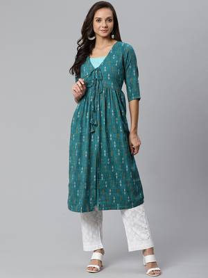 Blue printed rayon  kurtis 1
