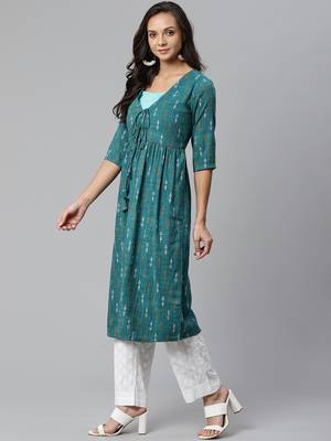 Blue printed rayon  kurtis 3