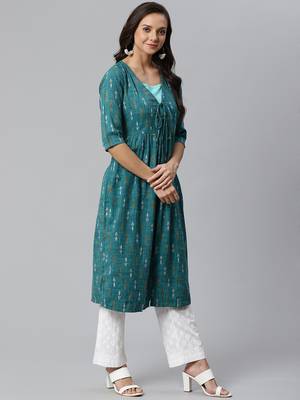 Blue printed rayon  kurtis 4
