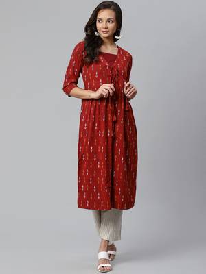 Red printed rayon  kurtis 1