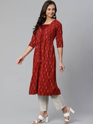 Red printed rayon  kurtis 3