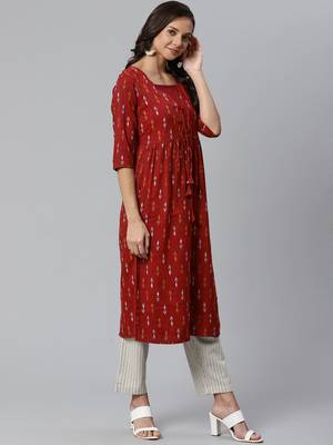 Red printed rayon  kurtis 4