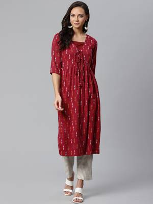 Maroon printed rayon kurtas-and-kurtis 1