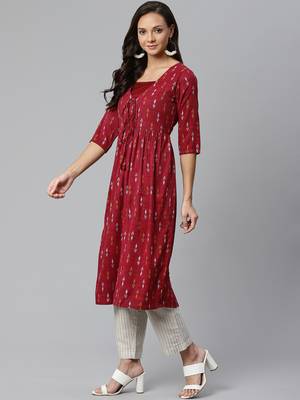 Maroon printed rayon kurtas-and-kurtis 3