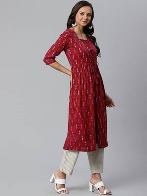 Maroon printed rayon kurtas-and-kurtis 4