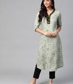 Green printed rayon kurtas-and-kurtis