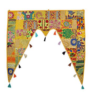 Lalhaveli Patchwork Traditional Style Yellow Toran for Door Decorations Bandarwal Door Hanging 45 X 41 Inch 1