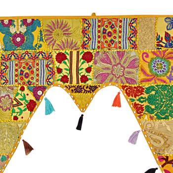 Lalhaveli Patchwork Traditional Style Yellow Toran for Door Decorations Bandarwal Door Hanging 45 X 41 Inch 2
