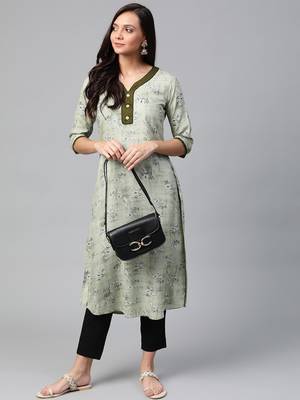 Green printed rayon kurtas-and-kurtis 4