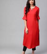Red plain rayon kurtas-and-kurtis