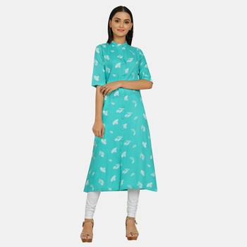 Blue plain rayon kurtas-and-kurtis 1