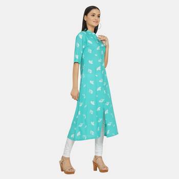 Blue plain rayon kurtas-and-kurtis 3