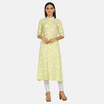 Yellow printed rayon kurtas-and-kurtis 1