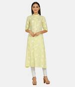 Yellow printed rayon kurtas-and-kurtis