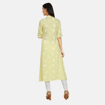 Yellow printed rayon kurtas-and-kurtis 2