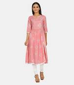 Pink printed rayon kurtis