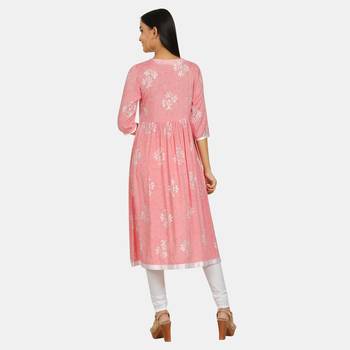 Pink printed rayon kurtis 2