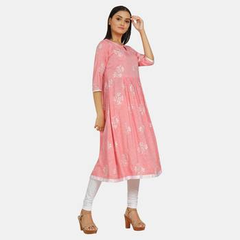 Pink printed rayon kurtis 3