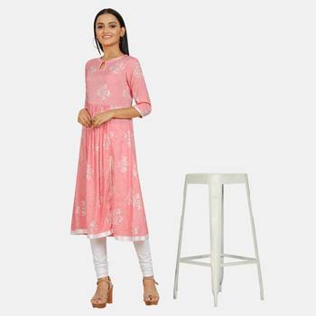Pink printed rayon kurtis 4