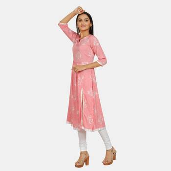 Pink printed rayon kurtis 5