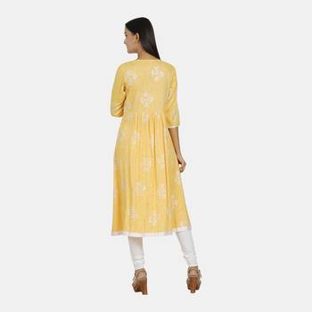 Yellow printed rayon kurtis 2