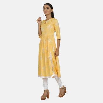 Yellow printed rayon kurtis 4