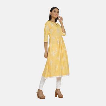 Yellow printed rayon kurtis 5