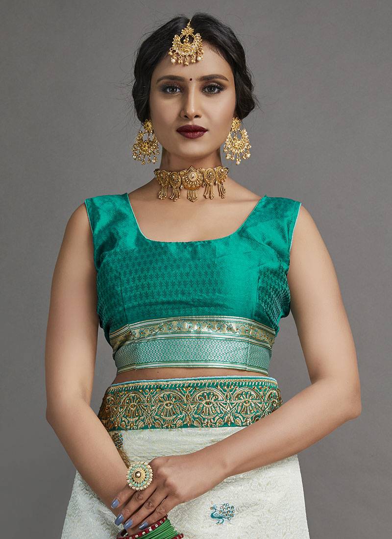 Mint Green Color Designer Jodhpuri Saree With Blouse Piece