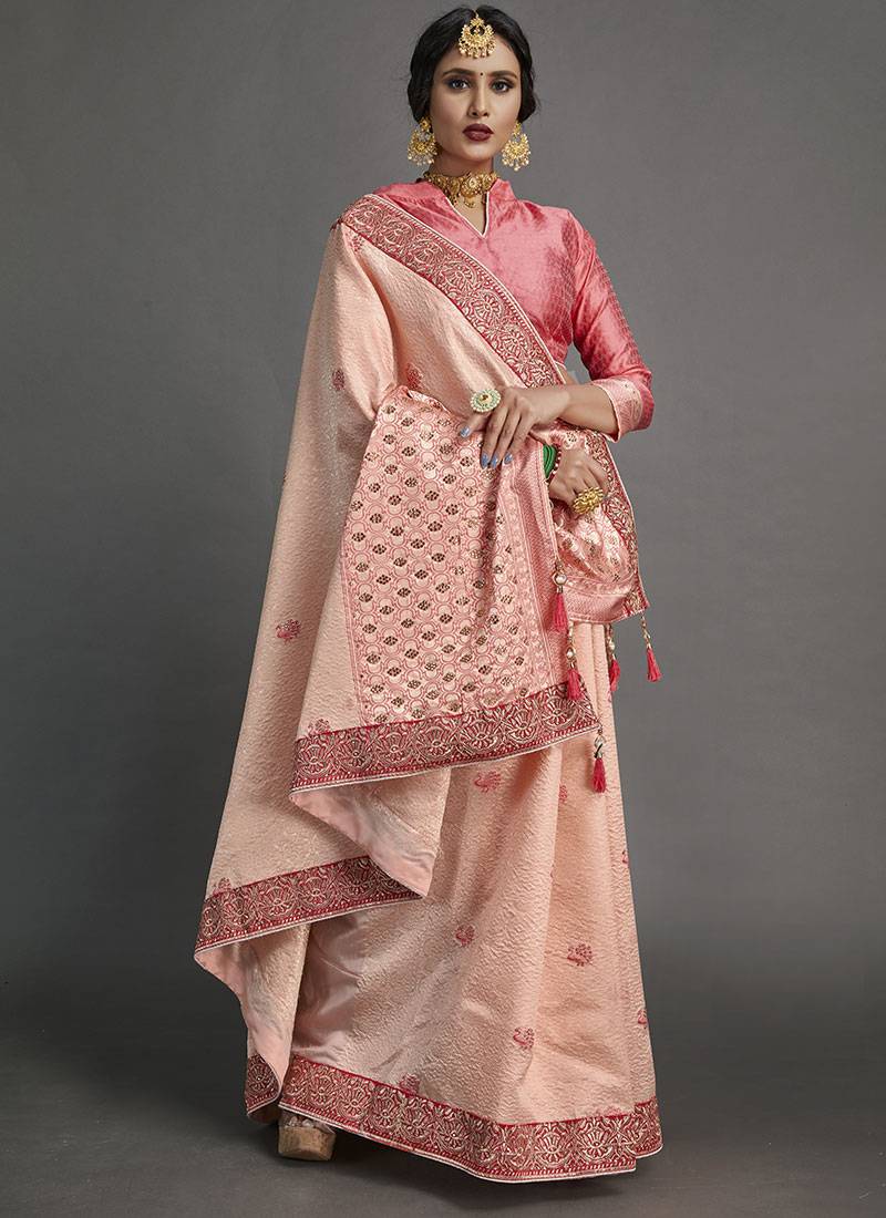 Pink Color Designer Jodhpuri Saree With Blouse Piece