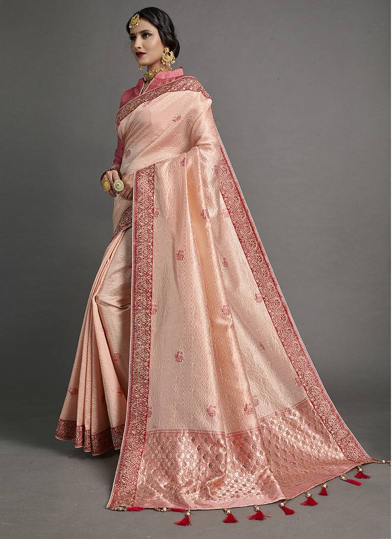 Pink Color Designer Jodhpuri Saree With Blouse Piece
