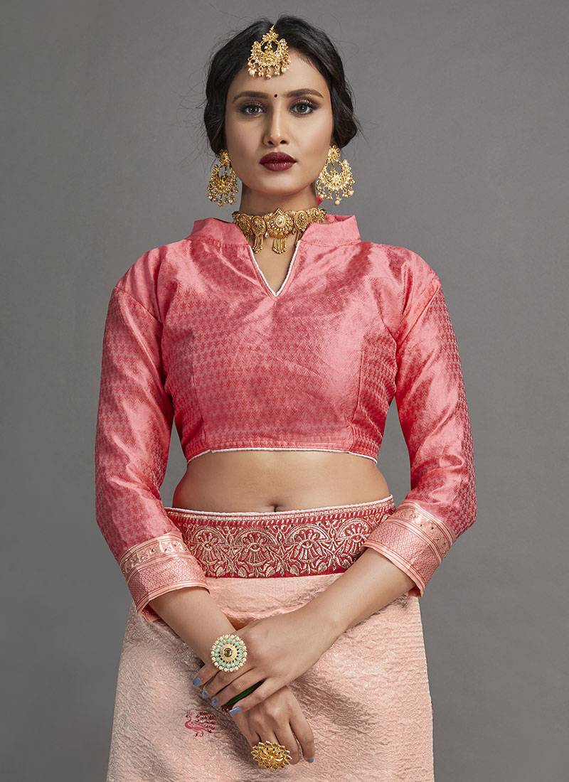 Pink Color Designer Jodhpuri Saree With Blouse Piece