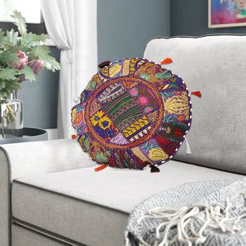 Lalhaveli Khambadiya Bed Sofa Decorative Cotton Round Floor Meditation Throw Pillowcase 18 Inch 1 Pcs 3
