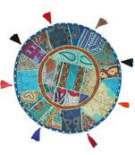 Lalhaveli Turquoise Cotton Khambadiya Cushion Pouf Cases Patchwork Round Floor Pillow Cover Cushions Cover 18 Inch