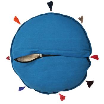 Lalhaveli Turquoise Cotton Khambadiya Cushion Pouf Cases Patchwork Round Floor Pillow Cover Cushions Cover 18 Inch 5