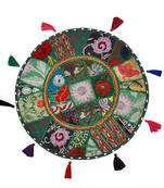 Lalhaveli Green Round Sofa Bed Décor Khambadiya Patchwork Cotton Floor Ottoman Sham Meditation Cushions Cover 1 Pcs