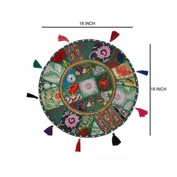 Lalhaveli Green Round Sofa Bed Décor Khambadiya Patchwork Cotton Floor Ottoman Sham Meditation Cushions Cover 1 Pcs 4