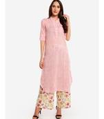 Desi Weavess collared button-down Pink Strip kurta.