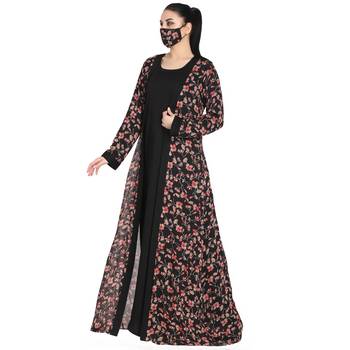 Mushkiya-Attached Shrug Abaya Like Dress With Belt. 2