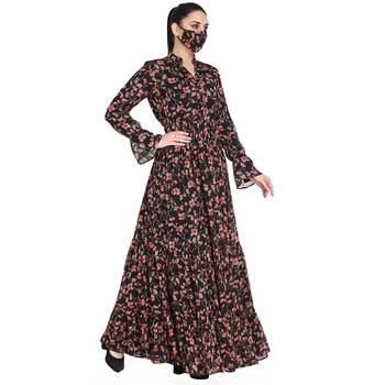 Mushkiya-Beautiful Printed Dress In Chiffon Fabric With Extra Flare. 3