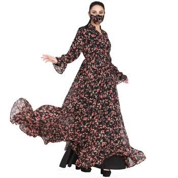 Mushkiya-Beautiful Printed Dress In Chiffon Fabric With Extra Flare. 4