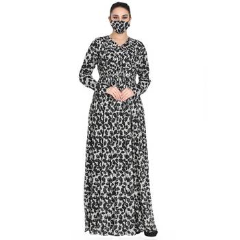 Mushkiya-Black & White Printed Dress In Chiffon Fabric With Extra Flare and Half Open Front. 1