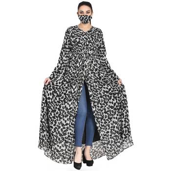 Mushkiya-Black & White Printed Dress In Chiffon Fabric With Extra Flare and Half Open Front. 2