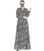 Mushkiya-Black & White Printed Dress In Chiffon Fabric With Extra Flare.