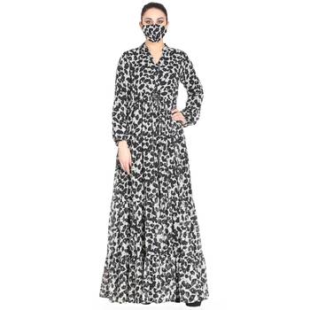 Mushkiya-Black & White Printed Dress In Chiffon Fabric With Extra Flare. 3