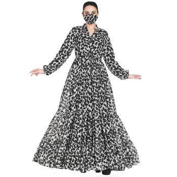 Mushkiya-Black & White Printed Dress In Chiffon Fabric With Extra Flare. 4