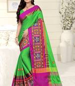 Green embroidered cotton silk saree with blouse