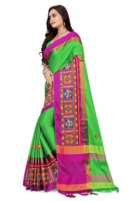 Green embroidered cotton silk saree with blouse 2