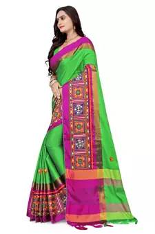 Green embroidered cotton silk saree with blouse