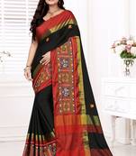 Black embroidered cotton silk saree with blouse